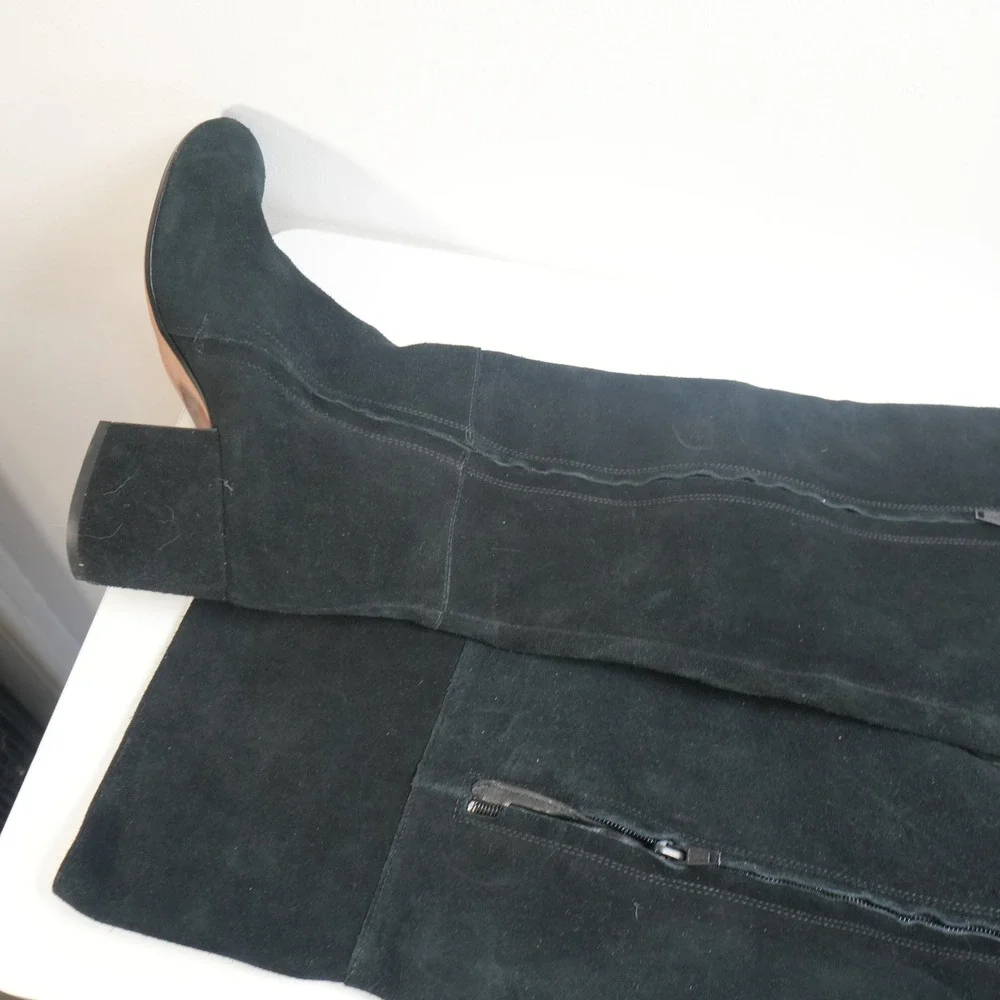 Clarks Over The Knee Boots Womens 9 Black Suede Block Heel Tall Fold Over Cuff